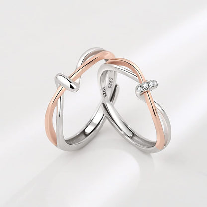 Rockyu 結びデザイン ペアリング シルバー925 ピンクゴールド調 フリーサイズ