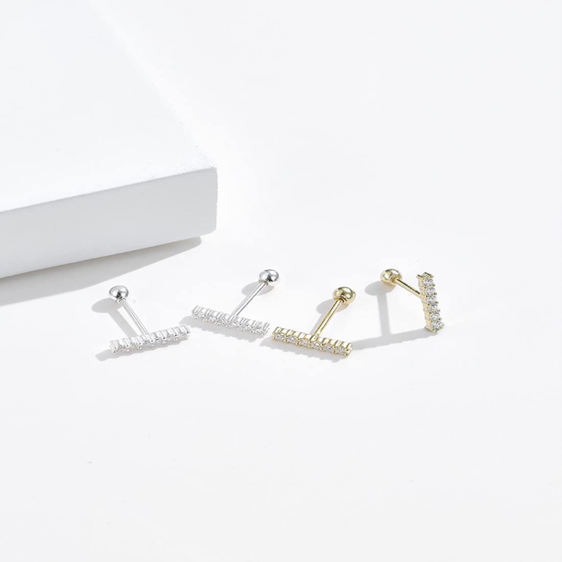 Rockyu ピアス レディース 小さめ シルバー925 ピンクゴールド スワロフスキー ジルコニア ヘリックス&トラガス対応 アレルギー対応