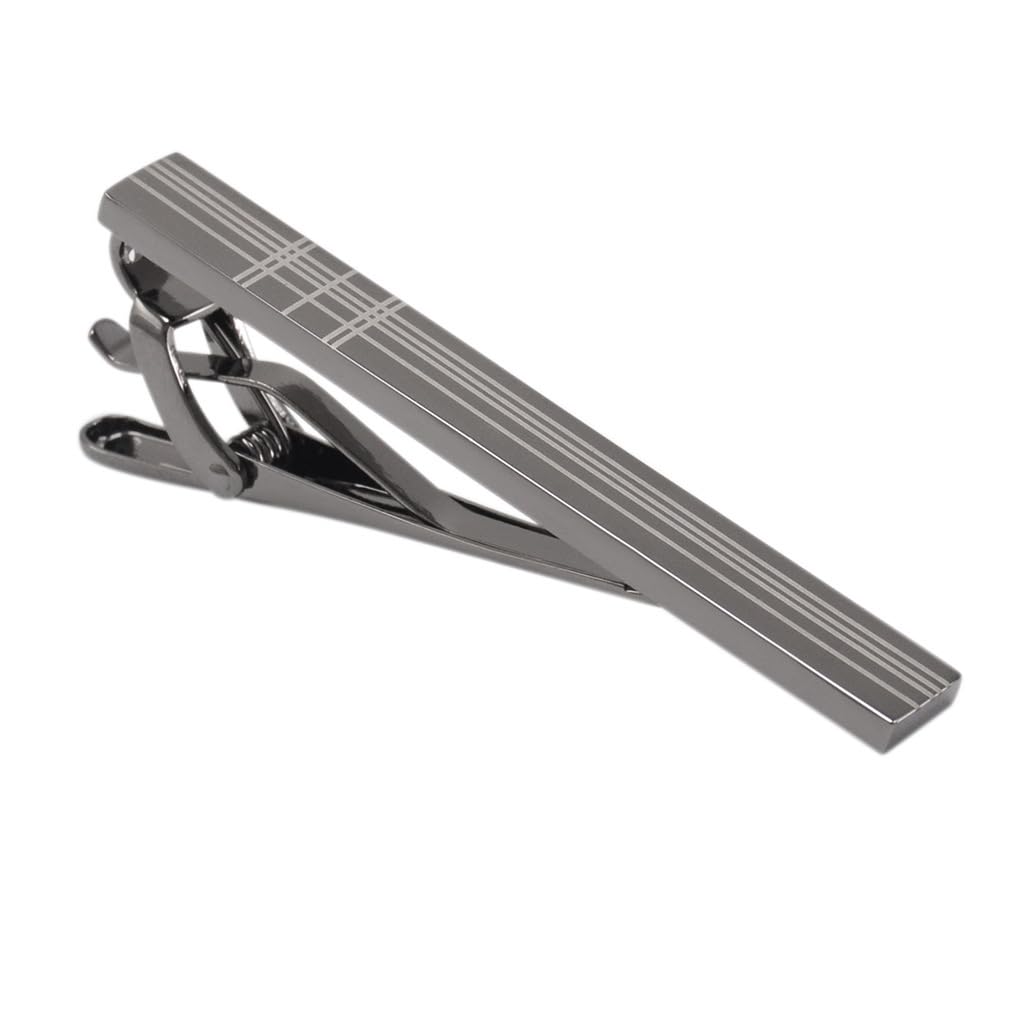 Rockyu ネクタイピン＆カフスセット｜ステンレス製 スタイリッシュラインデザイン