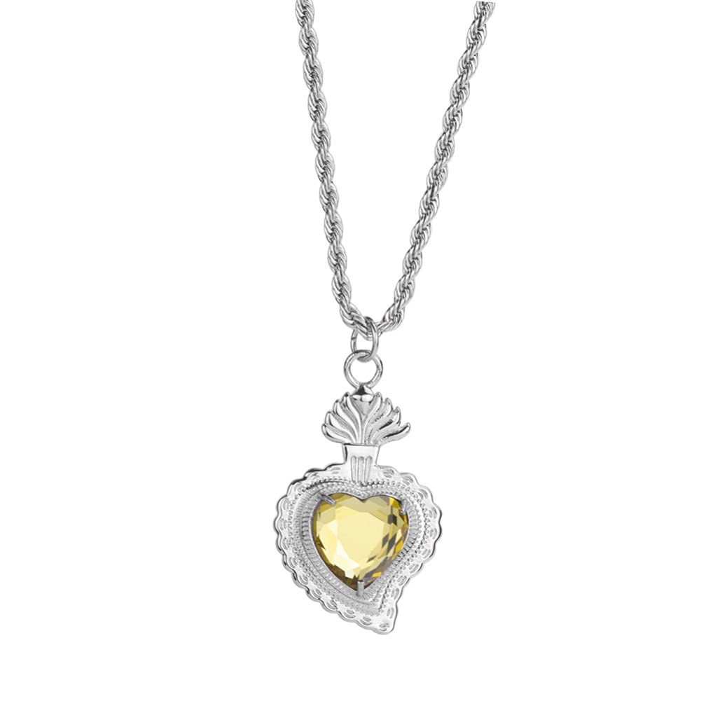 Rockyu ネックレス メンズ レディース シルバー ロープチェーン 50cm+5cm ハートネックレス グリーン/ブルー/レッド/イエロー/ホワイト チタン 金属アレルギー対応 ペンダント アクセサリー