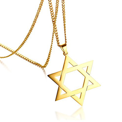 Rockyu 六芒星ネックレス メンズ ゴールド ダビデの星 ペンダント 316Lステンレス製 お守り アクセサリー