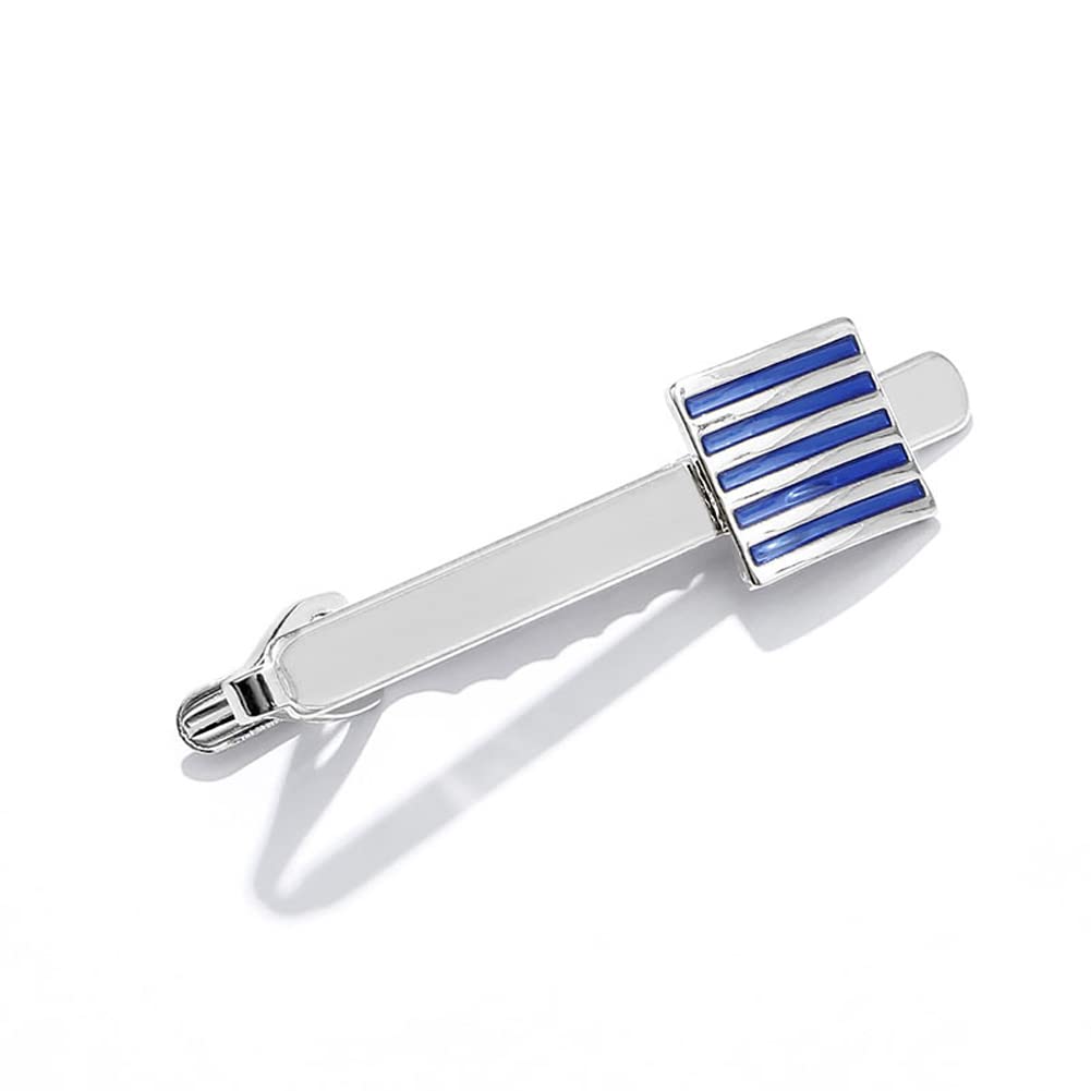 Rockyu ネクタイピン メンズ シルバー エナメル ストライプ 正方形 ビジネス 紳士