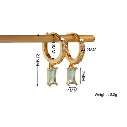 Rockyu ピアス レディース 18金仕上げ ゴールド フープ ジルコニア 四角形 揺れる 緑宝石 アレルギー対応