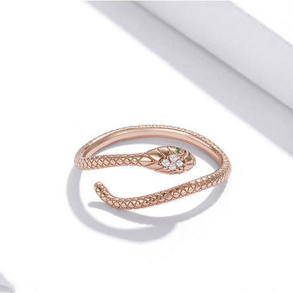 Rockyu スネークリング レディース フリーサイズ シルバー925 蛇指輪 4色展開 金属アレルギー対応