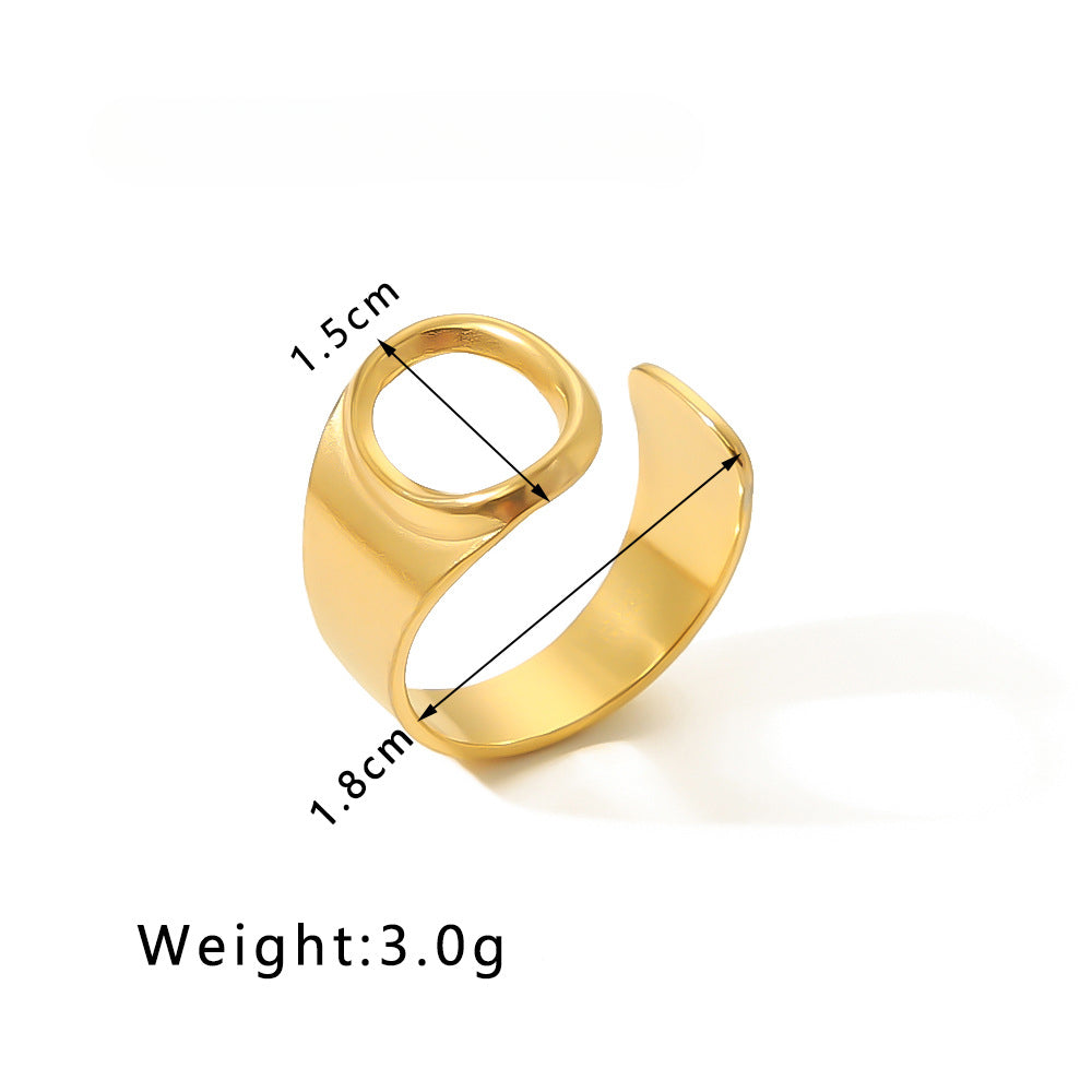 Rockyu イニシャルリング A〜Z選べる 太めゴールド フリーサイズステンレス指輪