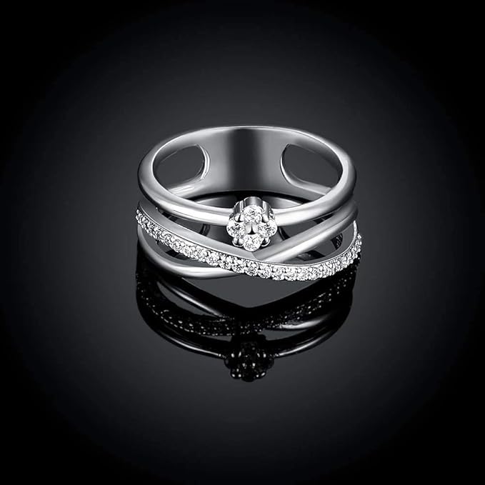 Rockyu 指輪 レディース 18K ピンクゴールド キラキラ おしゃれ リング 華奢デザイン ジュエリー 女性 プレゼント