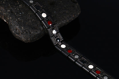 Rockyu メンズ 磁気ブレスレット ステンレス製 3連デザイン ブラック×ゴールド 高級感 シンプルおしゃれ