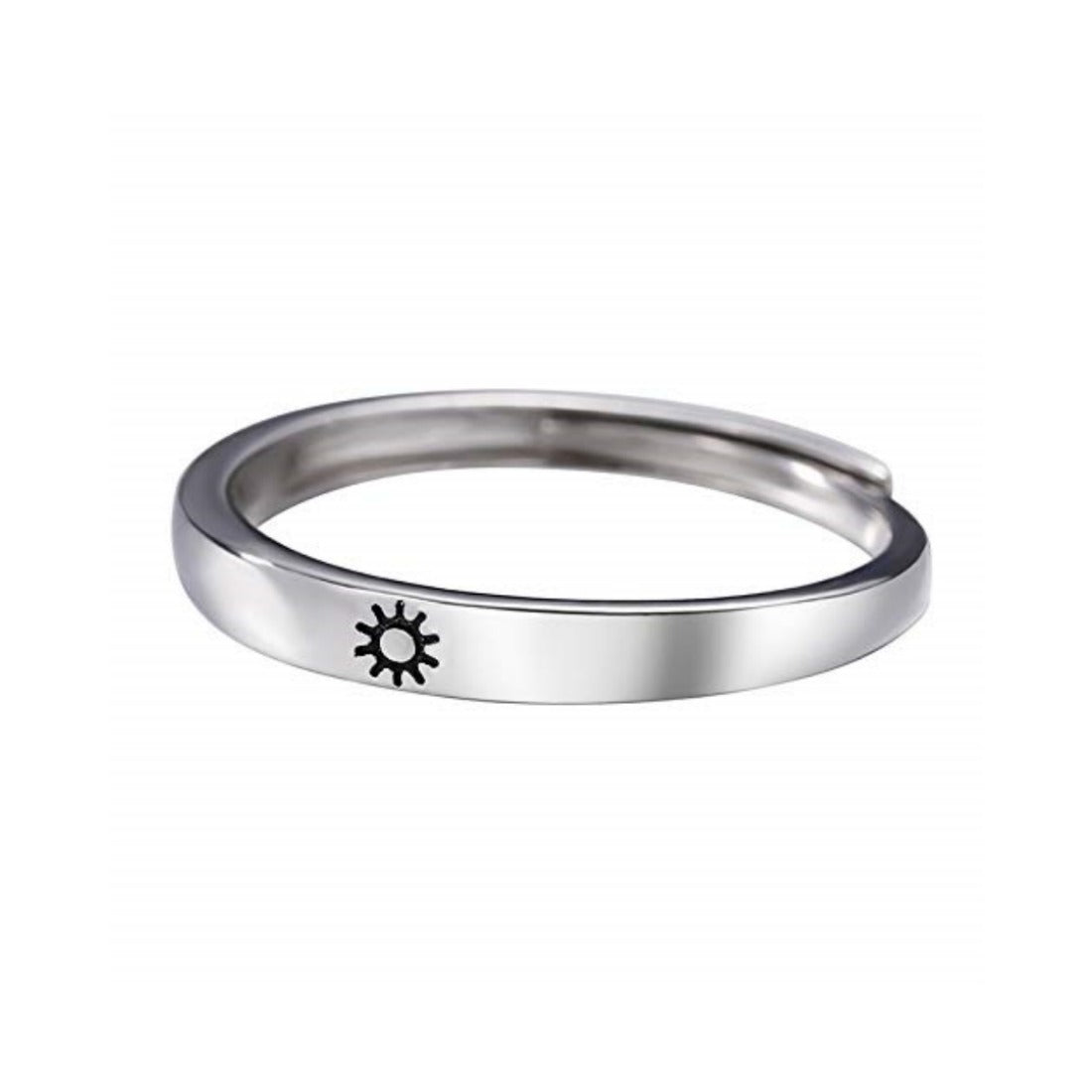 Rockyu 月と太陽の刻印リング ペア風デザイン フリーサイズ シルバー925指輪