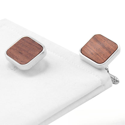 Rockyu カフスボタン メンズ ウッド調 ステンレス製 スクエア型 ビジネス フォーマル用