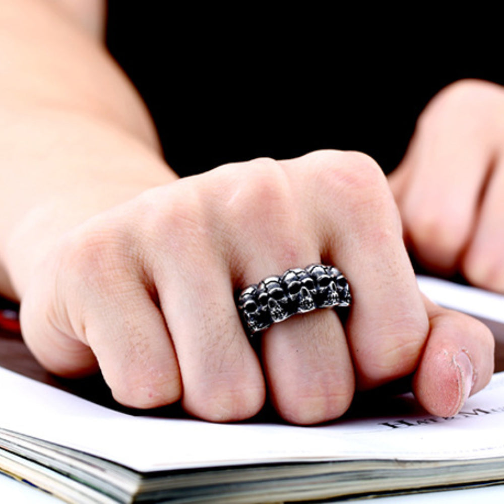 Rockyu スカルリング メンズ ステンレス 髑髏デザイン パンク系 おしゃれ指輪