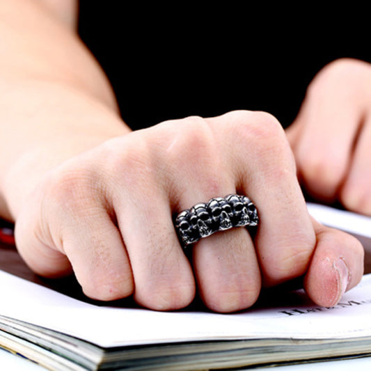 Rockyu スカルリング メンズ ステンレス 髑髏デザイン パンク系 おしゃれ指輪