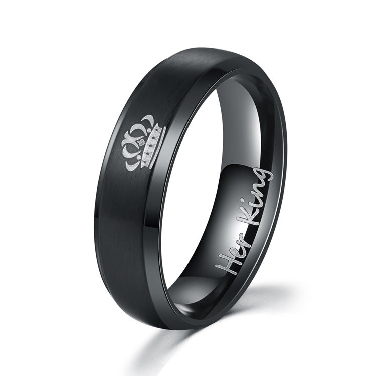 Rockyu ペアリング Her King & His Queen ステンレス製 ブラック＆ゴールド