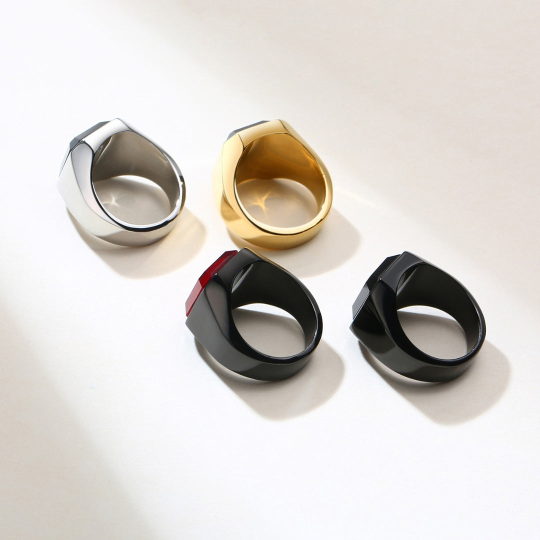 Rockyu メンズ印台リング ステンレス 四角ストーン IPゴールド 金属アレルギー対応