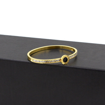 Rockyu バングル レディース ゴールド ステンレス ローマ数字 ラインストーン ジュエリー