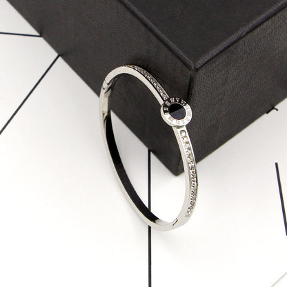 Rockyu バングル レディース ゴールド ステンレス ローマ数字 ラインストーン ジュエリー