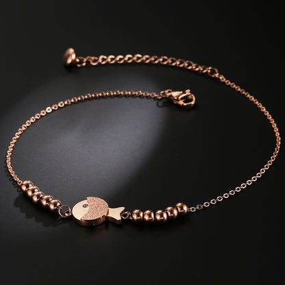 Rockyu レディースアンクレット ピンクゴールド 魚モチーフ チタン製 金属アレルギー対応