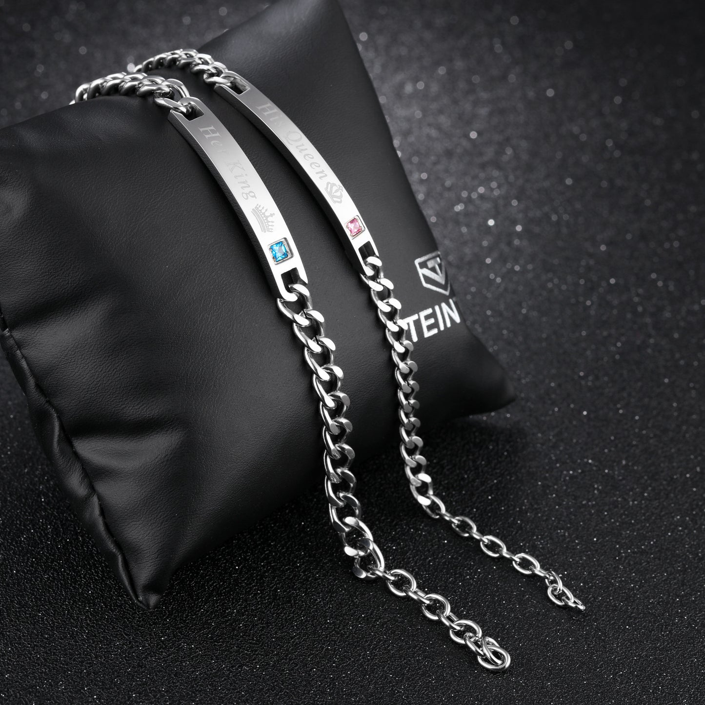 Rockyu ペアブレスレット カップル シルバーチェーン チタン ジルコニア