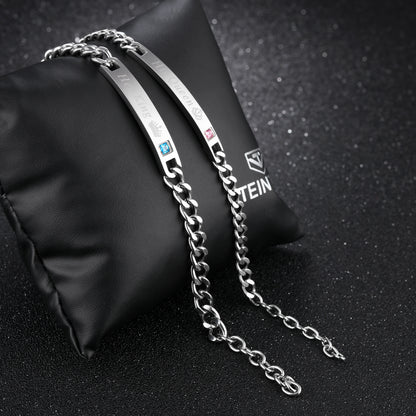 Rockyu ペアブレスレット カップル シルバーチェーン チタン ジルコニア