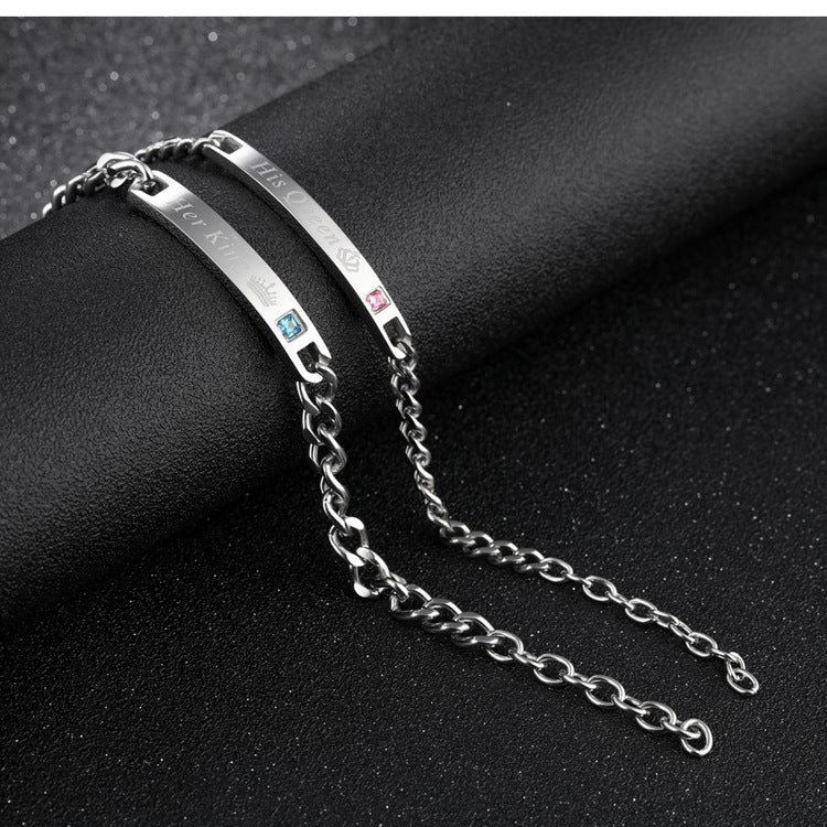 Rockyu ペアブレスレット カップル シルバーチェーン チタン ジルコニア