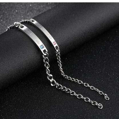 Rockyu ペアブレスレット カップル シルバーチェーン チタン ジルコニア