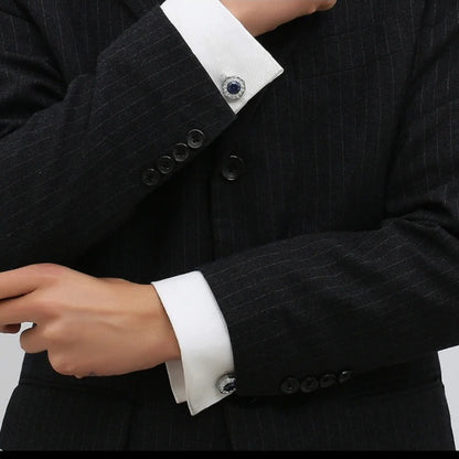 Rockyu カフス メンズ 高級 ブランド オーストリア水晶 シルバー 袖口ボタン ビジネス フォーマル 結婚式 プレゼント