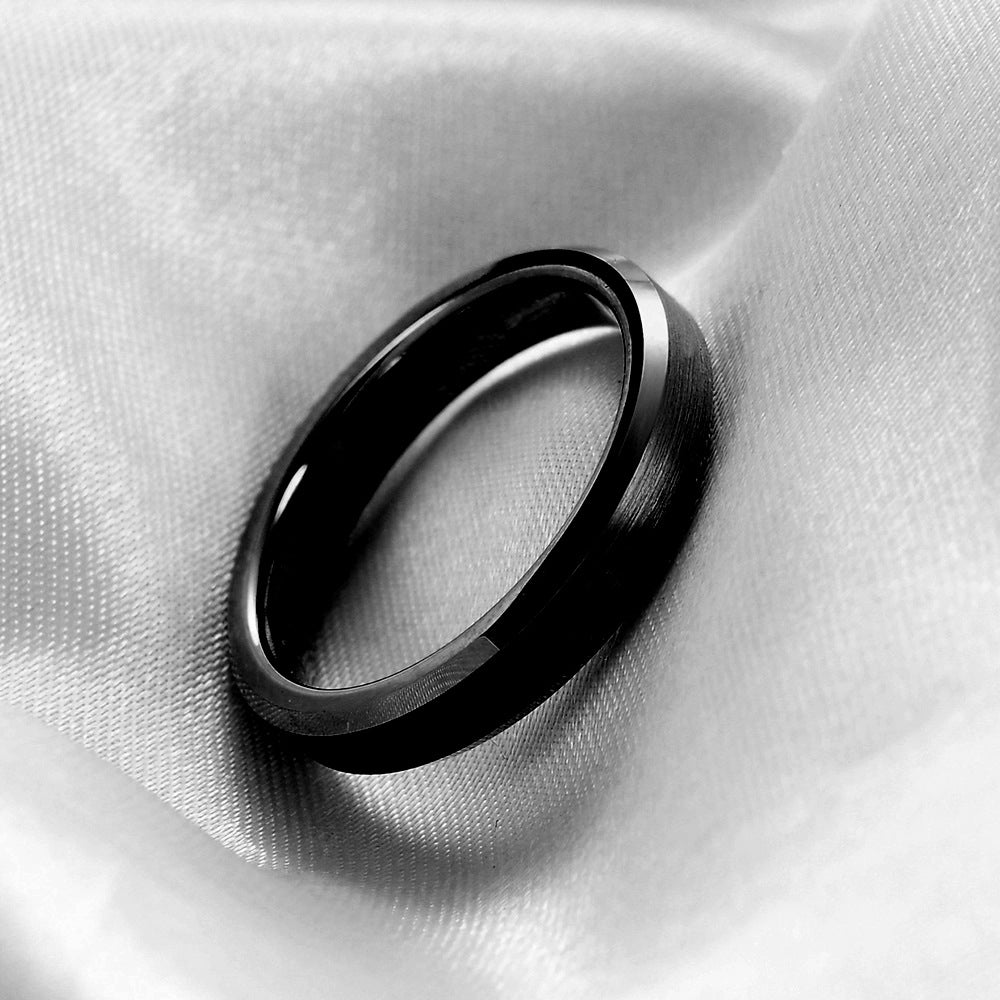 Rockyu タングステンリング メンズ 平打ち 4mm ヘアライン加工 シンプル指輪
