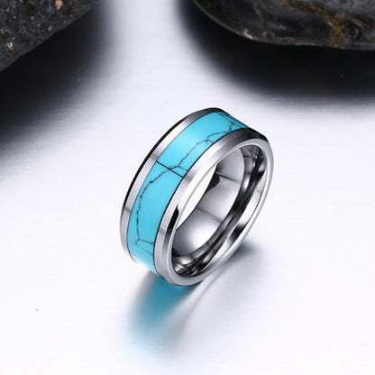 Rockyu タングステン 8mm ターコイズインレイリング メンズ レディース 幅広 ユニセックス