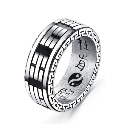 Rockyu メンズ ステンレスリング 六字真言デザイン 透かし彫り 8mm幅