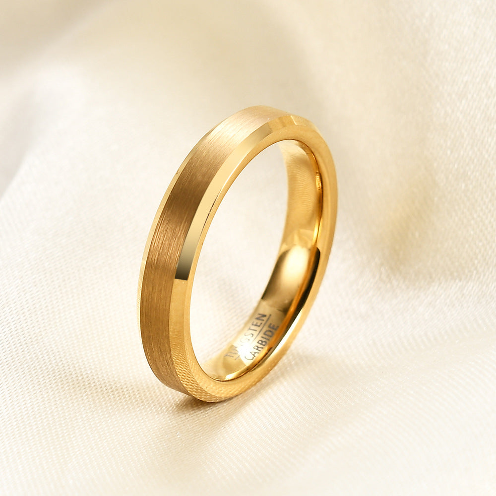 Rockyu タングステンリング メンズ 平打ち 4mm ヘアライン加工 シンプル指輪