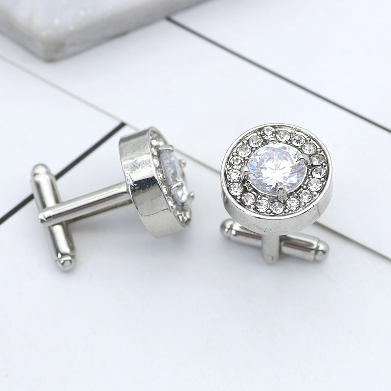 Rockyu カフスボタン ラウンドジルコニアカフリンクス 選べる4色 大粒ストーン×メタルデザイン