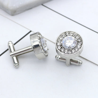 Rockyu カフスボタン ラウンドジルコニアカフリンクス 選べる4色 大粒ストーン×メタルデザイン