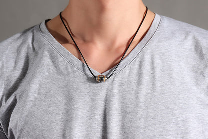 Rockyu タングステンネックレス メンズ シルバー ビーズペンダント 宗教モチーフ入り