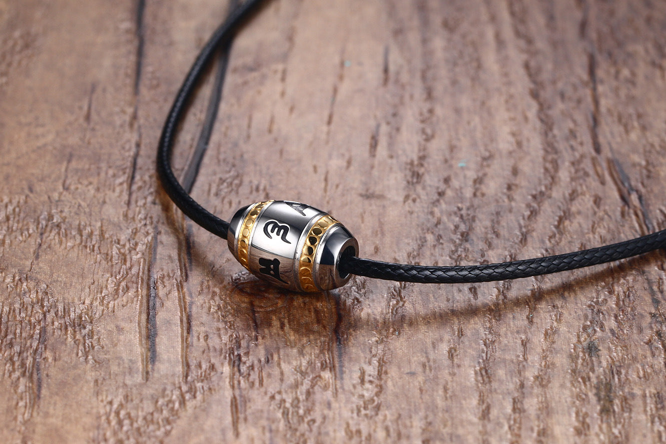 Rockyu タングステンネックレス メンズ シルバー ビーズペンダント 宗教モチーフ入り