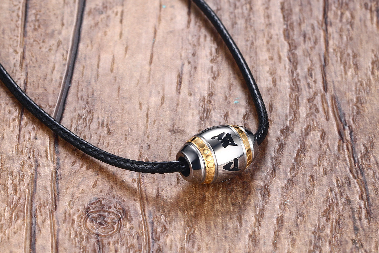 Rockyu タングステンネックレス メンズ シルバー ビーズペンダント 宗教モチーフ入り