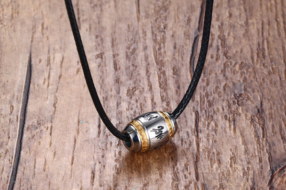 Rockyu タングステンネックレス メンズ シルバー ビーズペンダント 宗教モチーフ入り