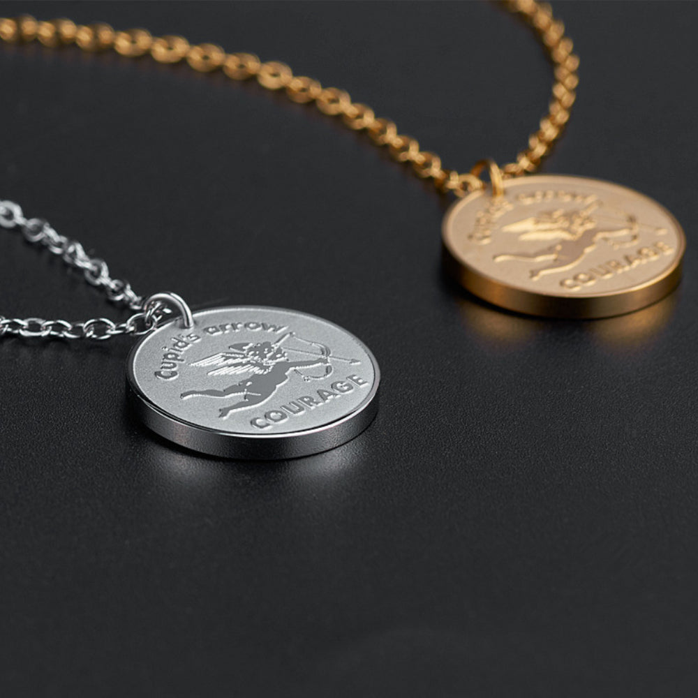 Rockyu キューピッドコインネックレス シルバー＆ゴールド｜金属アレルギー対応・62cmチェーン