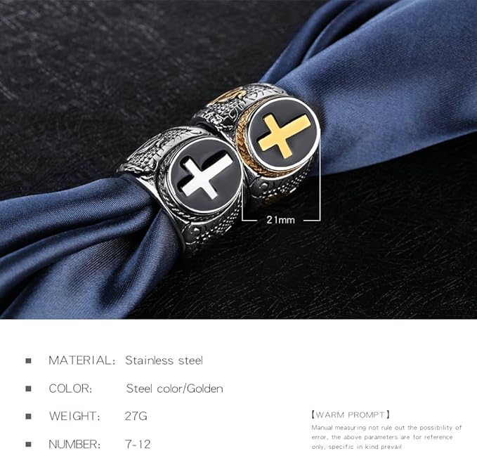 Rockyu クラウン＆クロス ステンレスリング メンズ重厚デザイン指輪 十字架モチーフ