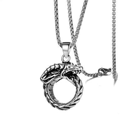 Rockyu ドラゴンネックレス メンズ オウロボロスデザイン ステンレス製 シルバー/ブラック/ゴールド