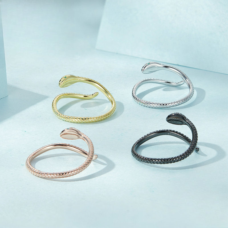 Rockyu スネークリング S925シルバー 蛇モチーフ レディース指輪 フリーサイズ