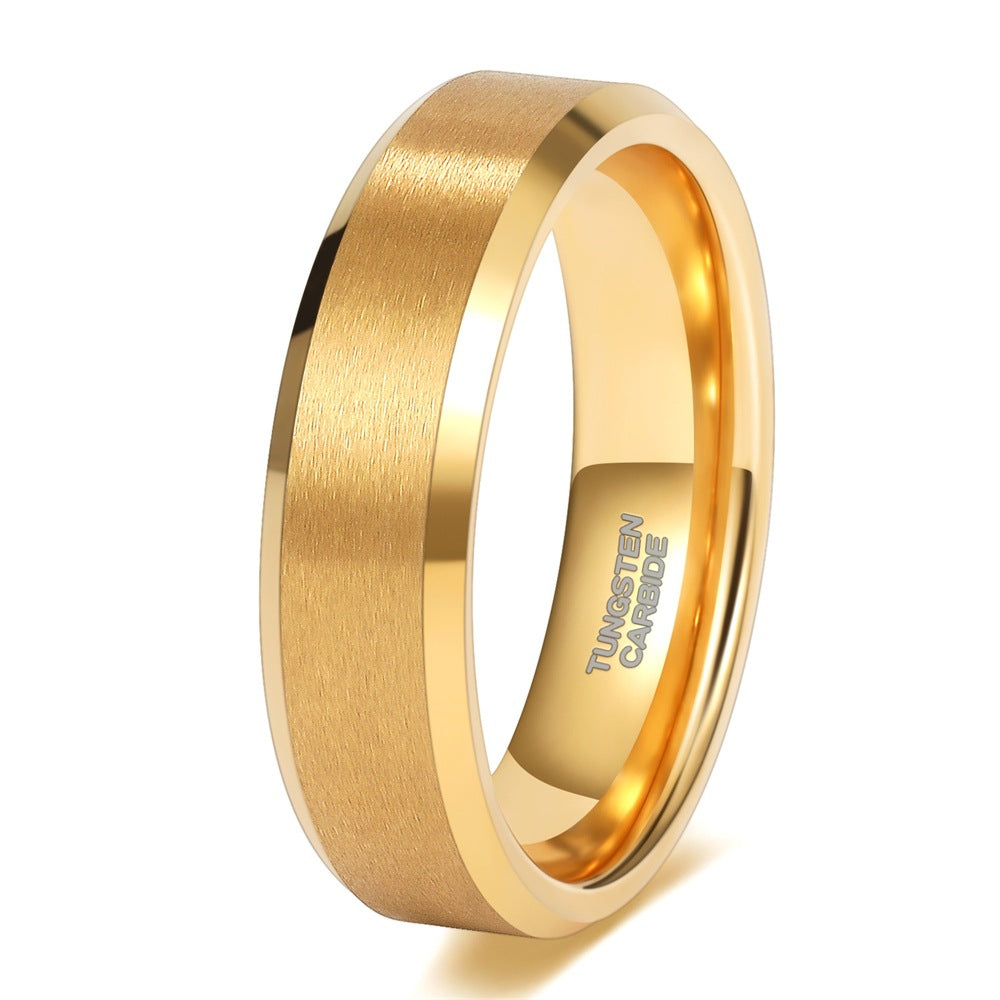 Rockyu タングステンリング メンズ 6mm 幅 シルバー・ブラック・ゴールド 平打ち シンプルデザイン