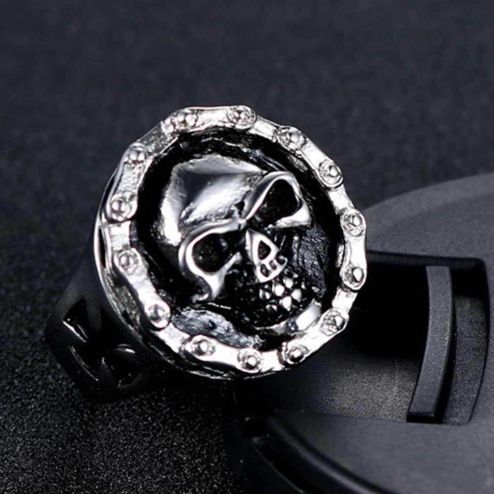 Rockyu スカルデザインリング メンズ ステンレス製 パンク ヒップホップ風