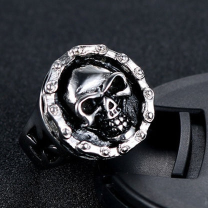 Rockyu スカルデザインリング メンズ ステンレス製 パンク ヒップホップ風