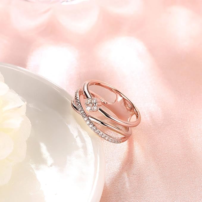 Rockyu 指輪 レディース 18K ピンクゴールド キラキラ おしゃれ リング 華奢デザイン ジュエリー 女性 プレゼント