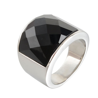 ワイドストーン印台リング｜Rockyu ステンレス製 メンズ＆ユニセックス ファッションリング 多彩な煌めきで個性を演出