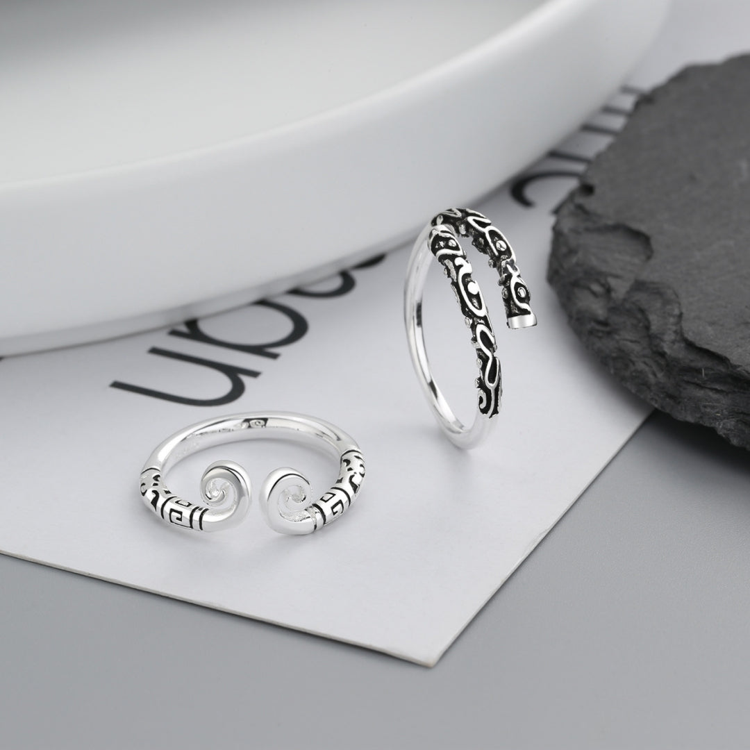 Rockyu 孫悟空モチーフ ペアリング2個セット シルバー925 フリーサイズ 中華風指輪