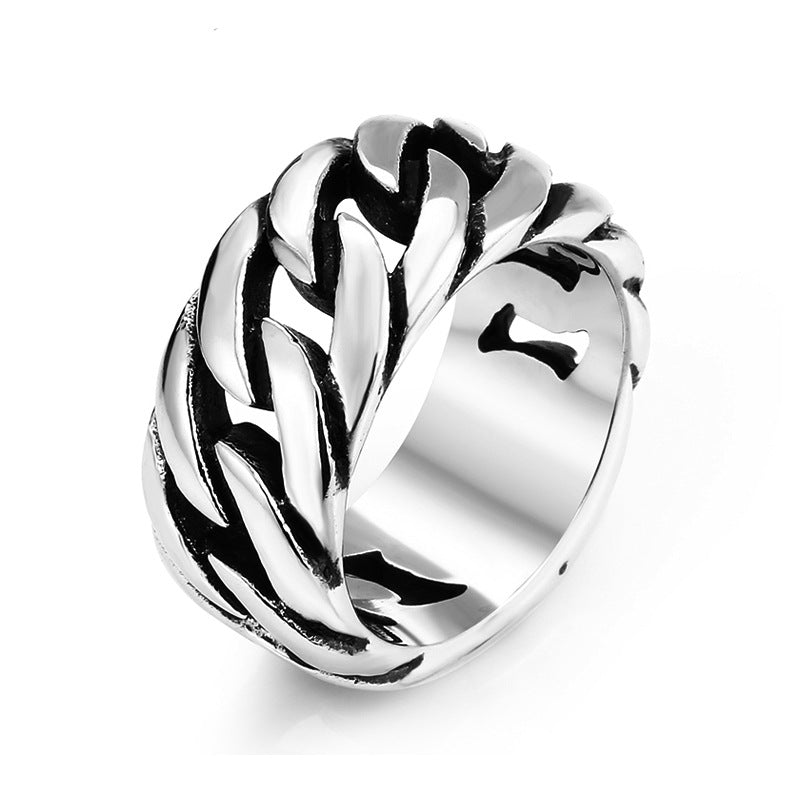 メンズ リング ステンレス製 チェーン＆レトロデザイン｜ロック＆アンティーク風 指輪 ファッションアクセサリー