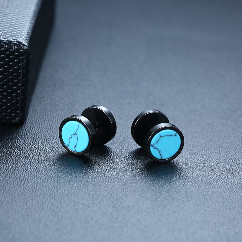 Rockyu ステンレス製スタッドピアス メンズ レディース 両耳用 ターコイズデザイン