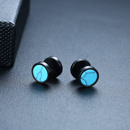 Rockyu ステンレス製スタッドピアス メンズ レディース 両耳用 ターコイズデザイン