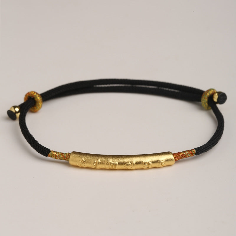 Rockyu ブレスレット レディース 六字真言 ゴールド 紐チェーン シルバー調整可能