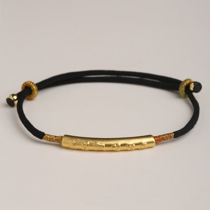 Rockyu ブレスレット レディース 六字真言 ゴールド 紐チェーン シルバー調整可能